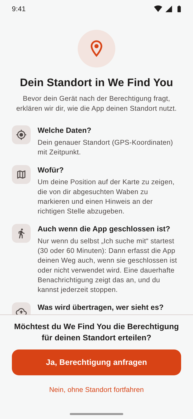 Erklärung zur Standortnutzung mit der Frage, ob die Berechtigung erteilt werden soll